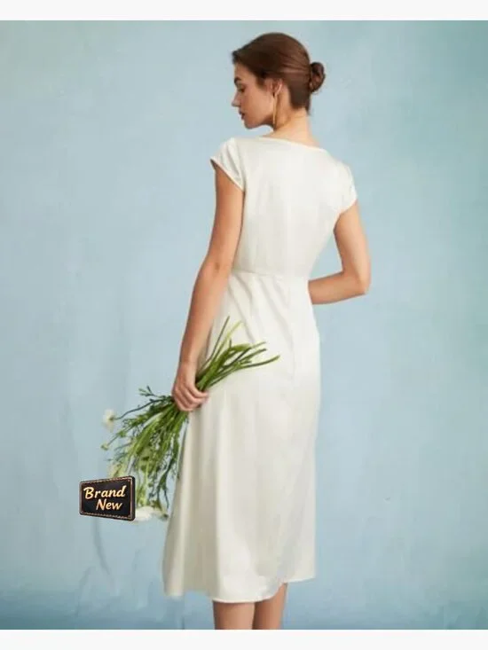 Summer Casual Mini Dress with Side Slit and Boat Neck - Picture 3 of 6